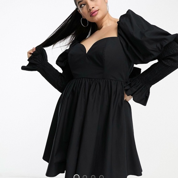 ASOS Luxe Curve Cotton Puff Long Sleeve Mini Dress - Picture 3 of 4